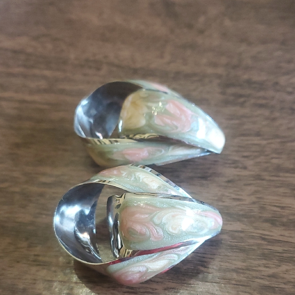 Silver and Pink Teardrop Earrings with Iridescent Shine